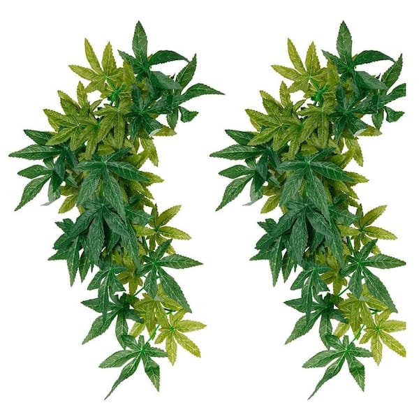 Misopily 18.7 x 8.8 x 0.4 in. Plastic Reptile and Amphibian Habitat Silk Plants Leaves for Tank Decor and Climbing 2-Piece