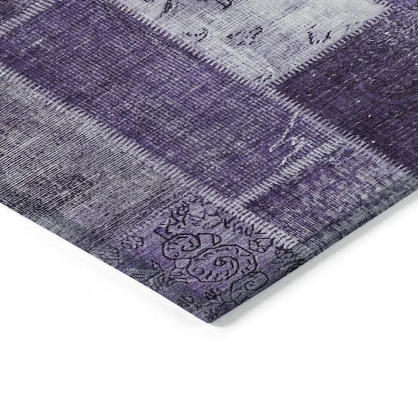 Purple, Eggplant, Lavender 3 ft. x 5 ft. Woven Plaid Polyester Rectangle Indoor/Outdoor Area Rug