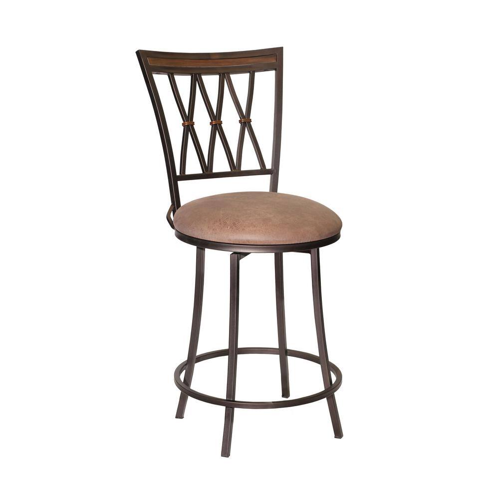 Sedona 24" Brown Leather Swivel Counter Stool with Metal Frame