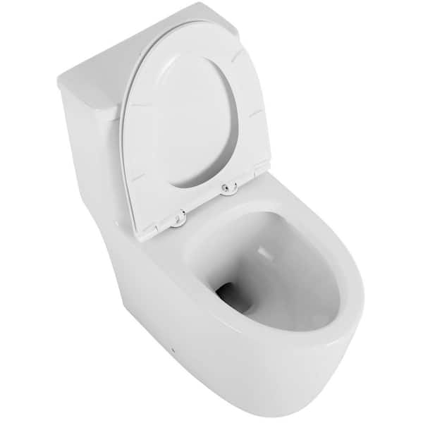 1-Piece 1.1/1.60 GPF Powerful Dual Flush Elongated Toilet in Glossy White CUPC Certified Seat Included