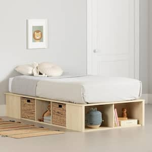 Avilla Beige Particle Board Frame Twin Size Platform Bed with Basket Storage