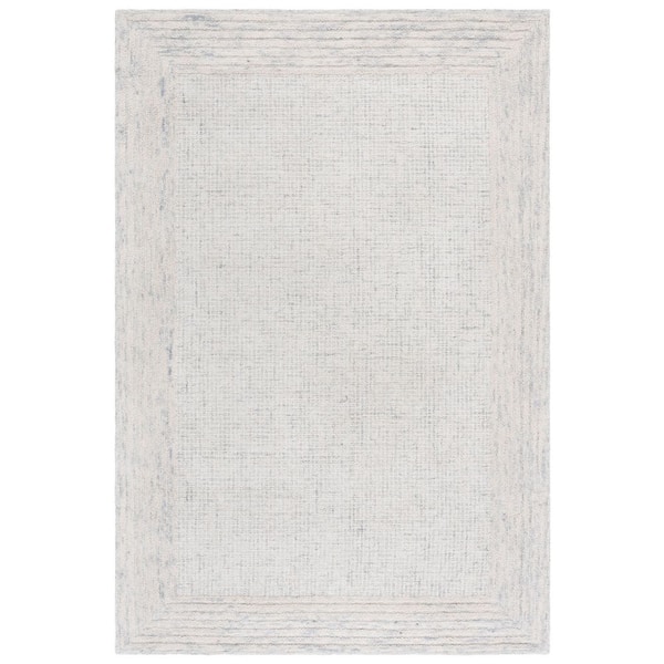 Ebony 6 ft. x 9 ft. Denim/Gray Solid Striped Border Area Rug