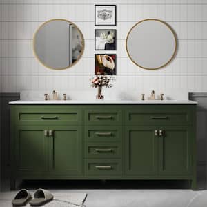 72.6 in. W x 22.4 in. D x 40.7 in. H Double Sink Bath Vanity in Venetian Green with White Engineered Stone Top