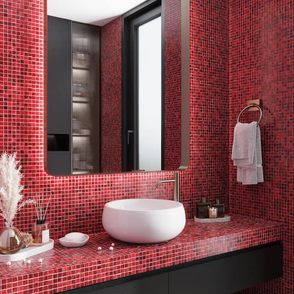 Dune Glossy Ruby Red 12 in. x 12 in. Glass Mosaic Wall and Floor Tile (20 sq. ft./case) (20-pack)
