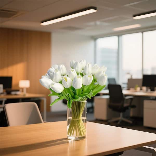13.5 in. White Indoor/Outdoor Artificial Tulips Flower