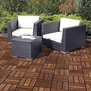 12 in. x 12 in. Square Solid Wood Checker Pattern Patio Deck Tiles, Brown (10-Pieces)