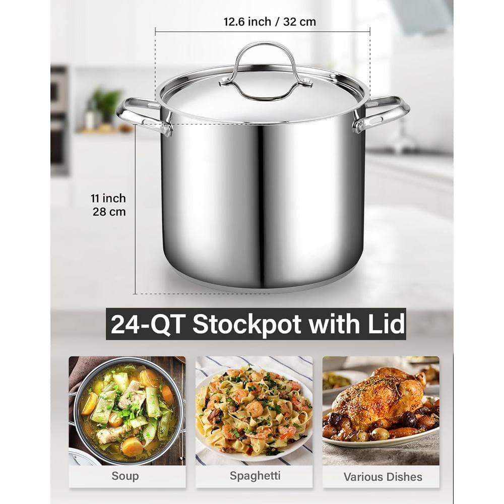 24-Quart Stainless Steel Stockpot with Lid for Multi-Purpose Cooking