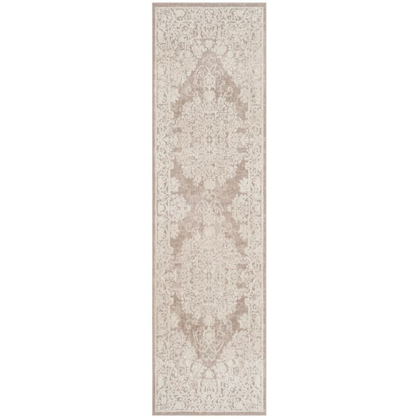 SAFAVIEH Reflection Beige/Cream 2 ft. x 12 ft. Floral Border Runner Rug