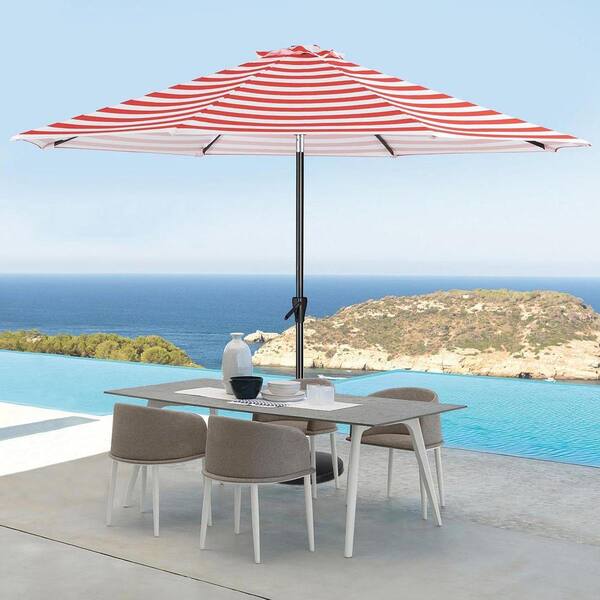 9 foot outdoor patio umbrella red stripe Safavieh PAT8008A Collection Milan Fringe Navy and White 9Ft Crank Push Button Tilt Introducing our outdoor patio umbrella Patio Umbrella, 9-Feet Outdoor Table
