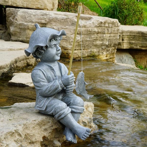 Garden Statue Gone Fishing Boy Garden Ornaments for Pond Yard Lawn