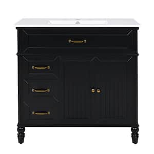 36 in. W x 18.5 in. D x 34.4 in. H Single Sink Freestanding Bath Vanity in Black with White Ceramic Top