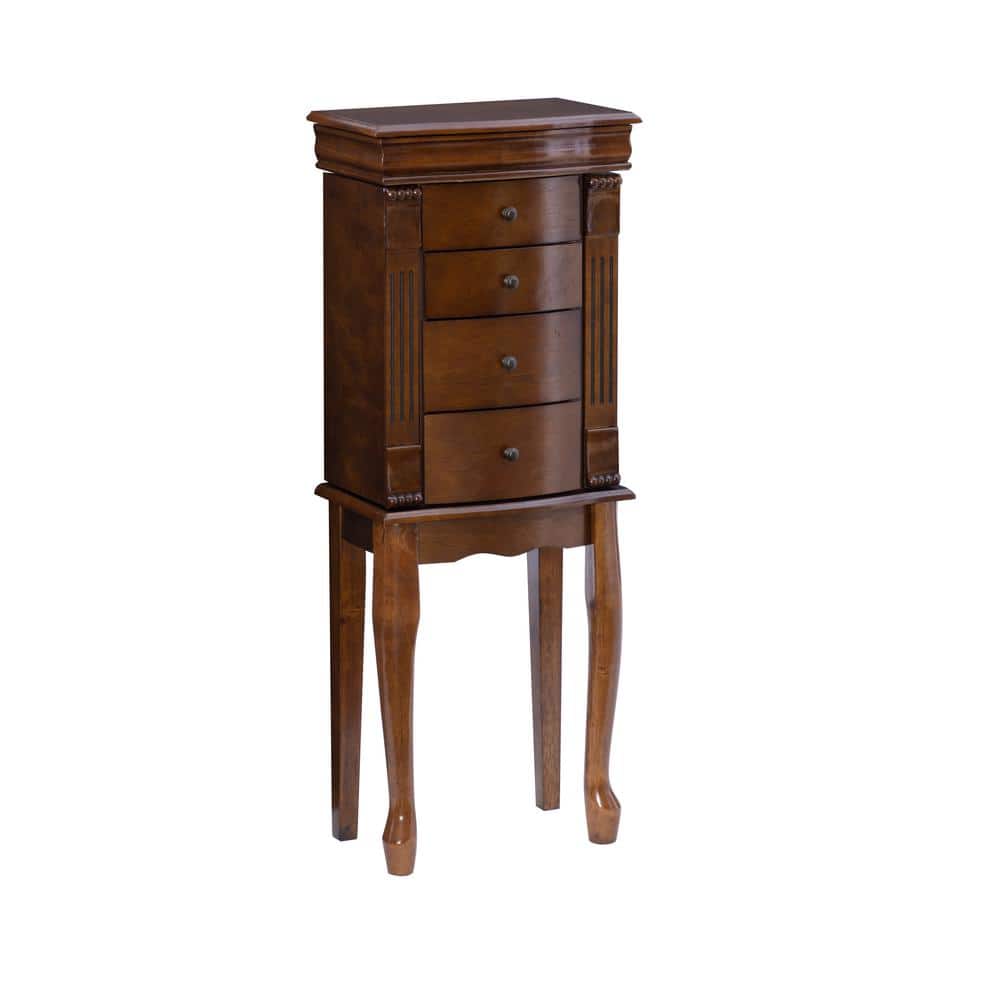 Linon Home Decor Leo Walnut Wood Free-Standing 13.5 in. W Jewelry Armoire, Brown -  THD4576