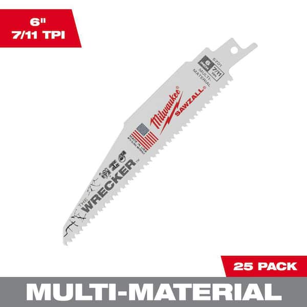 Milwaukee 6 in. 7/11 Teeth per in. Wrecker Demolition Multi-Material Cutting Sawzall Reciprocating Saw Blades (25 Pack)