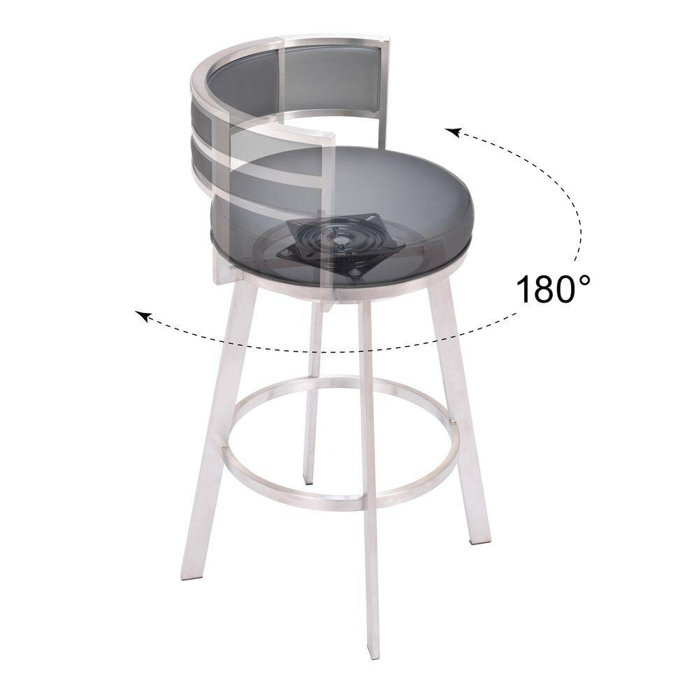 Black Leather and Metal Swivel Counter Stool