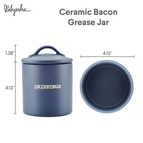 Ceramic Bacon Grease Container Keeper with Strainer,Navy 