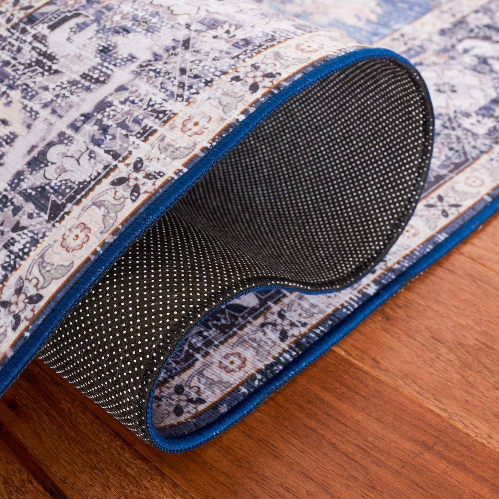 Tucson 3' x 5' Blue Charcoal Synthetic Washable Non-Slip Area Rug
