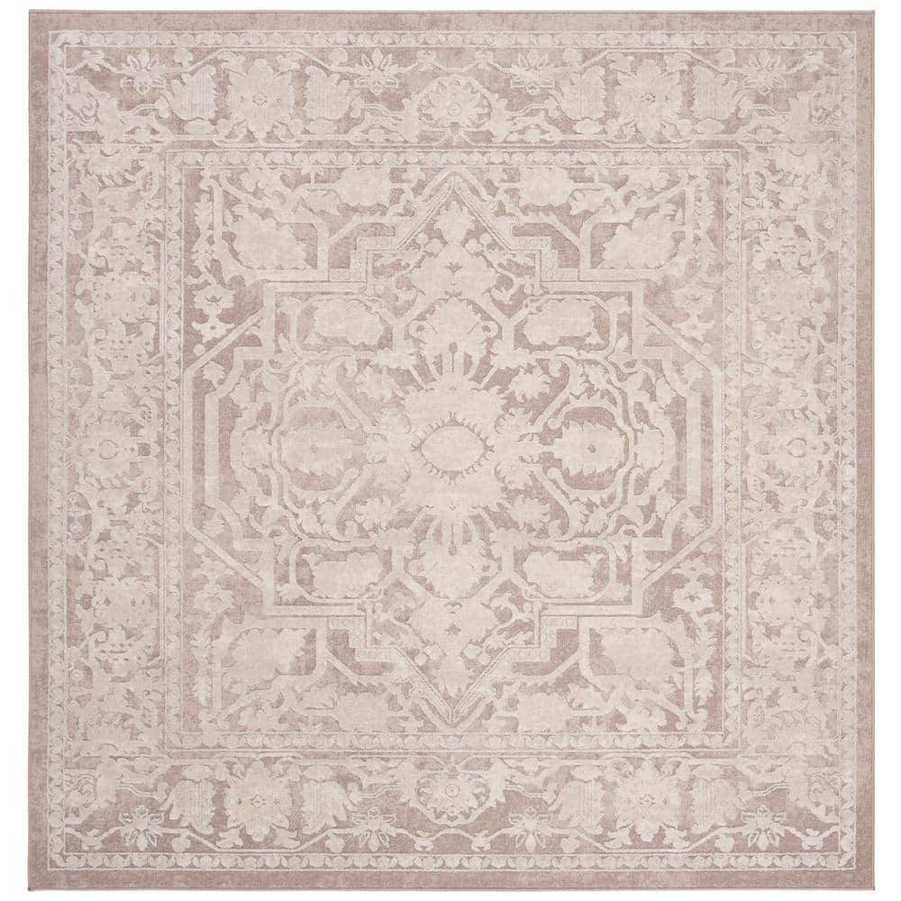 SAFAVIEH Reflection Beige/Cream 7 ft. x 7 ft. Square Floral Border Area