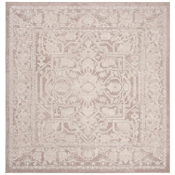 Reflection Beige/Cream 7 ft. x 7 ft. Square Floral Border Area Rug