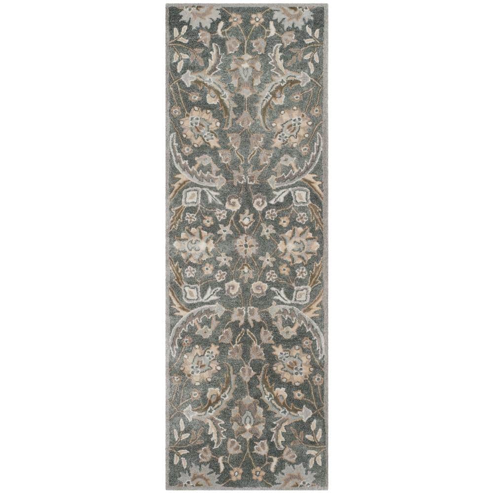 Handmade Grey and Multi Wool Viscose Tufted Runner Rug