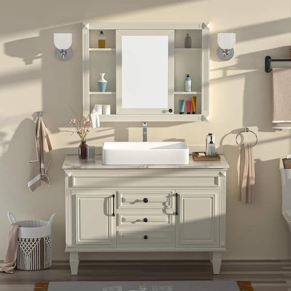 24 in. W x 14 in. D White Ceramic Rectangular Vessel Sink Above Counter Bathroom Art Basin