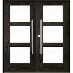Faux Pivot 72 in. x 80 in. Right-Active/Inswing 3-Lite Clear Glass Baby Grand Stain Double Fiberglass Prehung Front Door
