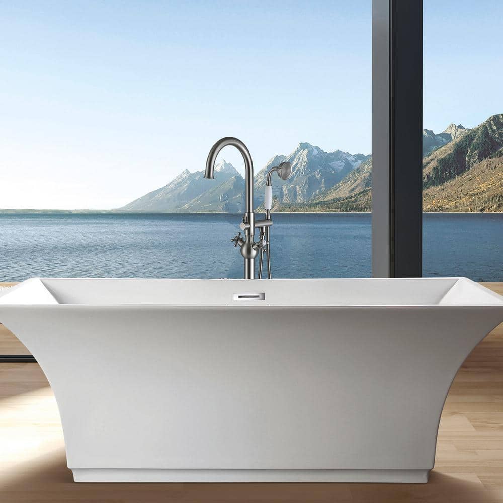Brushed Nickel Freestanding Tub Filler with Handheld Shower