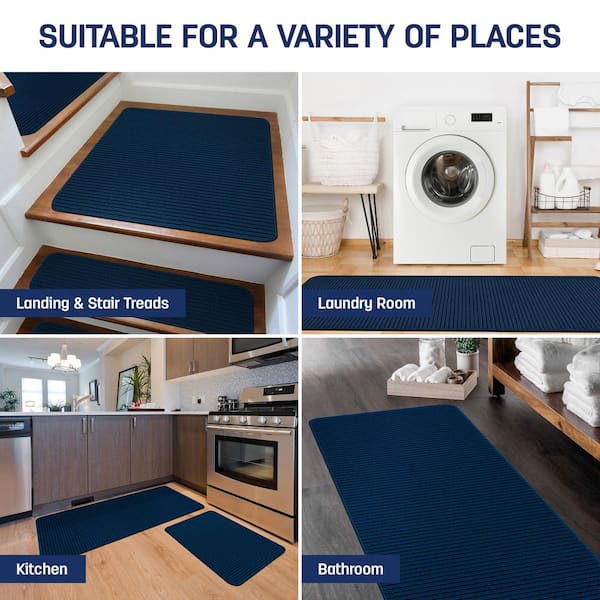 Diego Solid Navy 20 in. x 59 in. Non-Slip Rubber Back Runner Rug