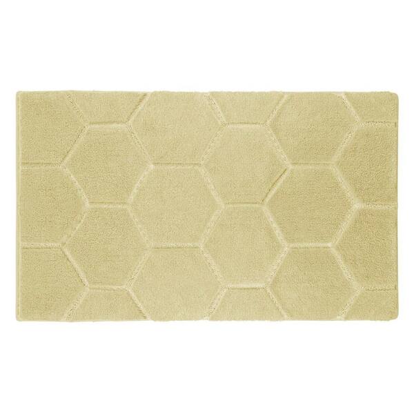 Laura Ashley Pearl Honeycomb Banana 20 in. x 32 in. Plush Geometric Micropoly Bath Mat