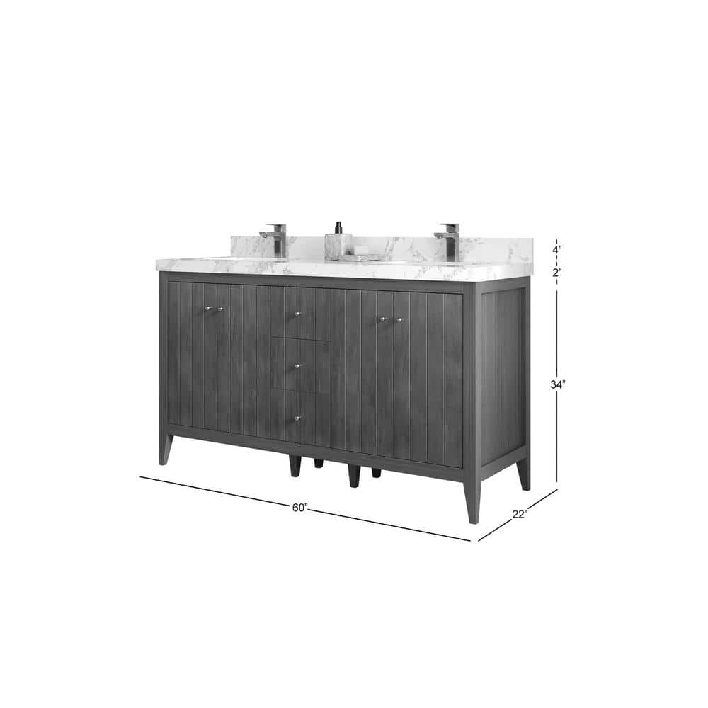 Atlanta Teak Double Bathroom Vanity with Calacatta Gold Top