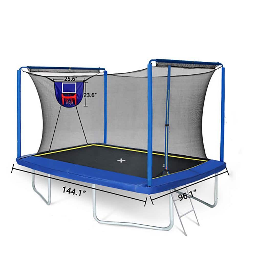 8 ft. x 12 ft. Rectangular Trampoline with Basketball Board, Ball Inflatera