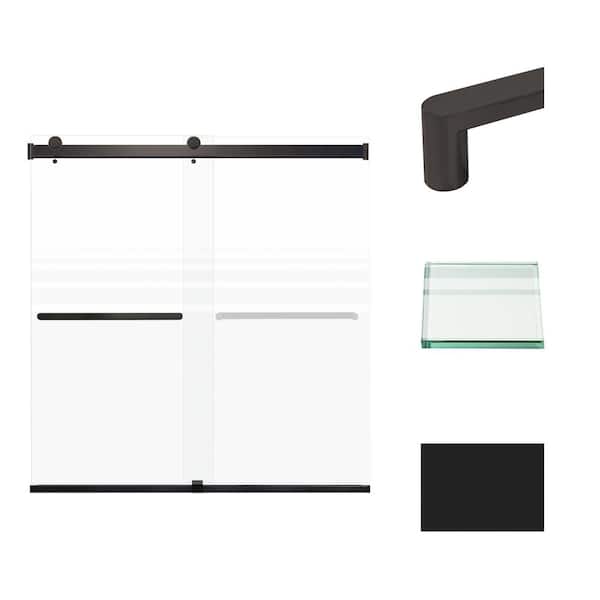 Transolid Brianna 60 in. W x 62 in. H Sliding Frameless Shower Door in Matte Black Finish with Frosted Glass