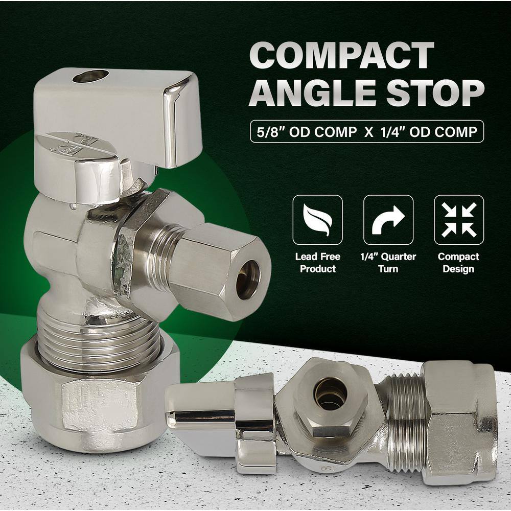 Chrome Plated Brass Compact Angle Stop Valve 2-Pack