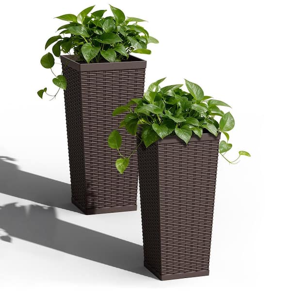 Tozey 24 in. Brown Plastic Tall Square Planter (Set of 2) T-PLT24