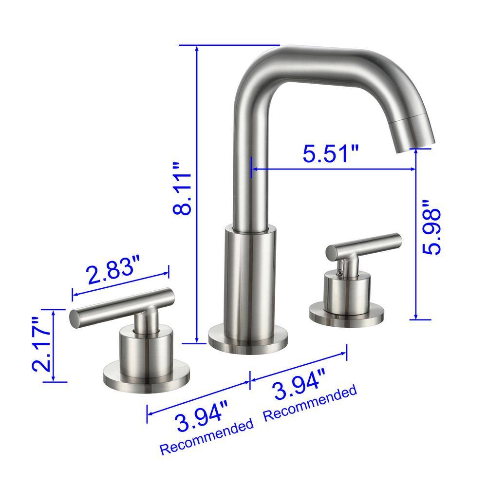 Brushed Nickel 8-Inch Widespread Bathroom Faucet with Lever Handles