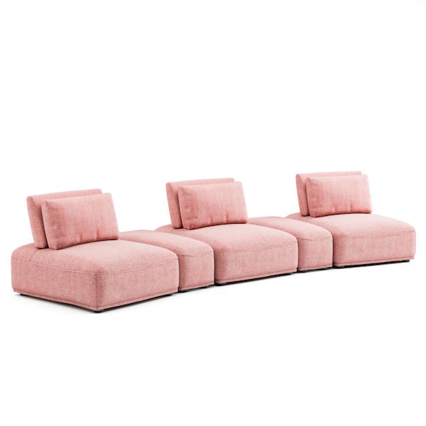 Furniture of America Fairwind 159 in Armless 5-Piece Chenille Curved Modular Sectional Sofa in Pink With Extendable Backrest