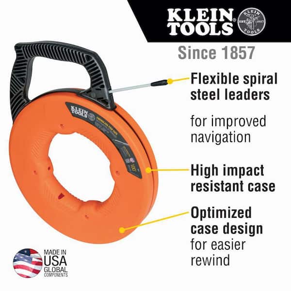 Klein Tools 50550 20-Foot Glow in The Dark Fish Tape, Fiberglass with Nylon  Tip and Stainless-Steel Connector for Fish Rod Attachments : :  Tools & Home Improvement