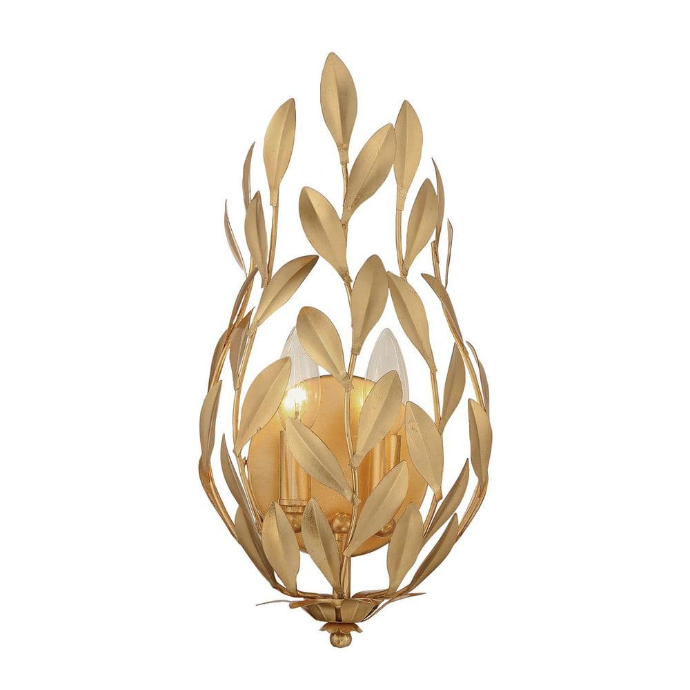 Antique Gold Wrought Iron Leaf Vanity Sconce, 16" Height