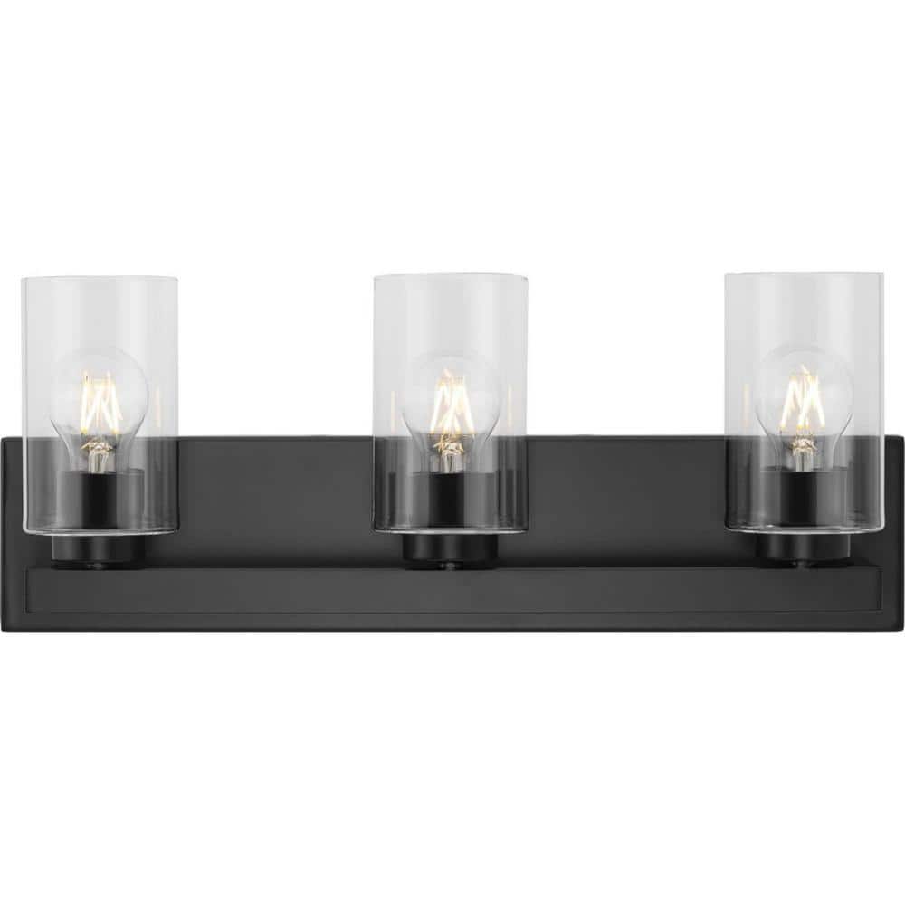 Goodwin 21'' Matte Black Steel Vanity Light with Clear Glass Shades