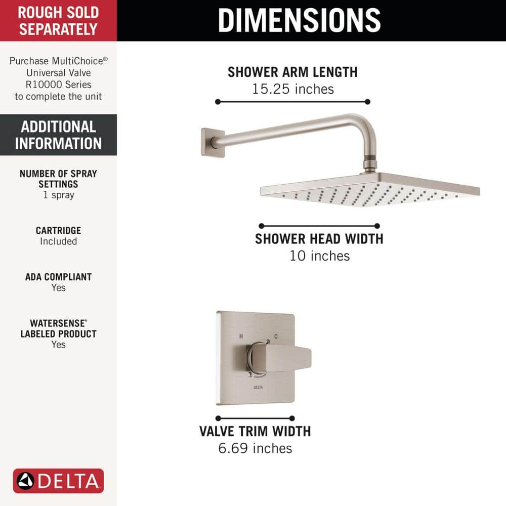 Spotshield Brushed Nickel Square Rainfall Shower Head Set