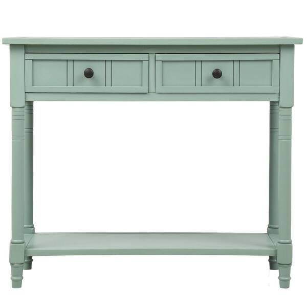 STICKON 35.5 in. Cyan Standard Rectangle Wood Console Table with 2-Drawers