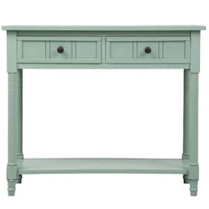 Retro Green Narrow Console Table Sofa Table with Drawers Wood Entryway Table with Drawers and Shelf for Living Room