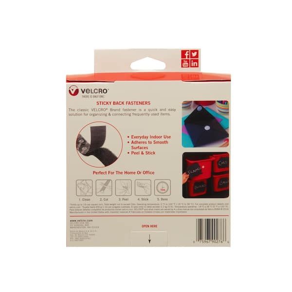 VELCRO Brand Sticky Back Hook and Loop Fasteners Permanent Adhesive Tape  24in x 3/4in Roll Black