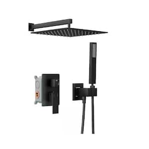 12 in. 2-Spray Square Shower Head Wall Mount Fixed and Handheld Shower 2.5 GPM with Tub Faucet in Matte Black