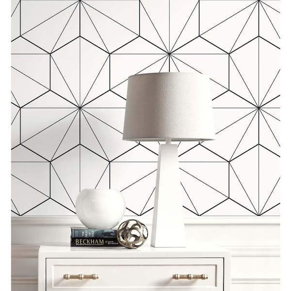 Ebony and Eggshell Hedron Geometric Unpasted Nonwoven Paper Wallpaper Roll 57.5 sq. ft.