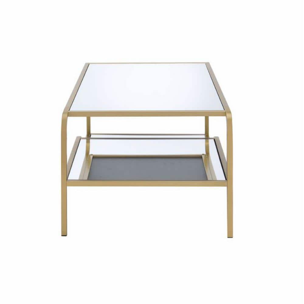 Gold and Mirrored Rectangular Coffee Table with Metal Frame