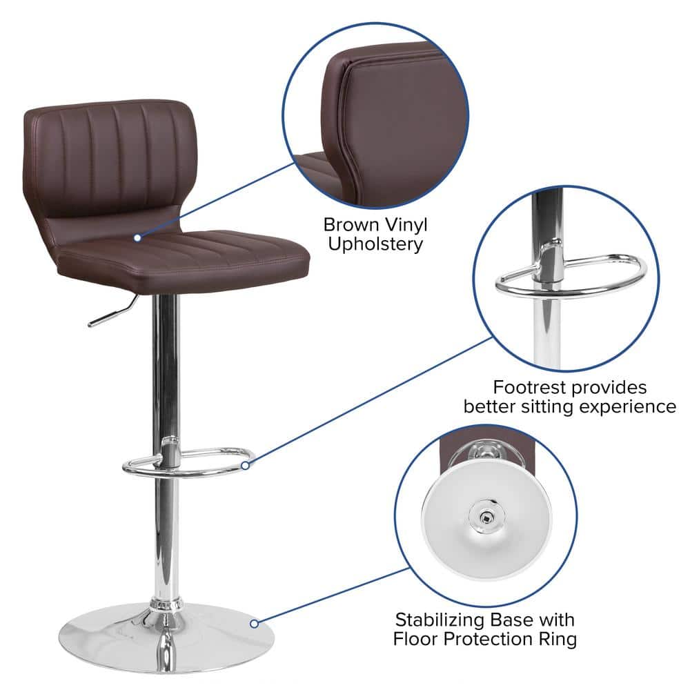 Elevate Brown Vinyl Swivel Adjustable Barstool with Chrome Finish