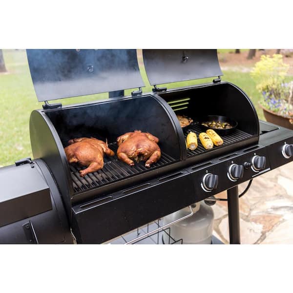 JOE'S Longhorn Combo 3-Burner Charcoal and Gas Smoker Grill in Black with 1,060 in. Cooking Space 15202029 The Home