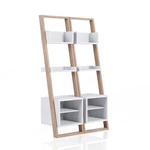 Addis 72 in. H Beige MDF 4-Shelf Leaning Accent Bookcase with 2-Pieces