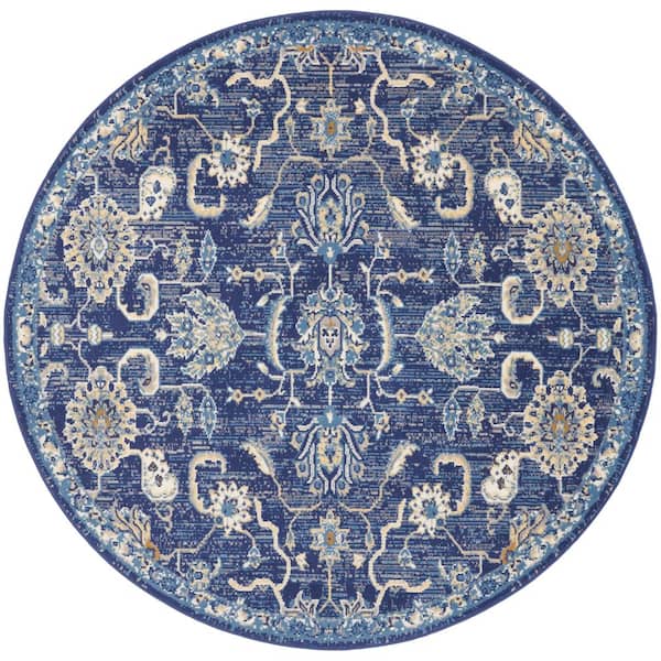 Nourison Grafix Navy 5 ft. x 5 ft. Persian Medallion Transitional Round Rug