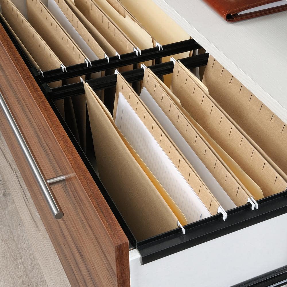 Pearl Oak Mobile Lockable Lateral File Cabinet with Metal Details